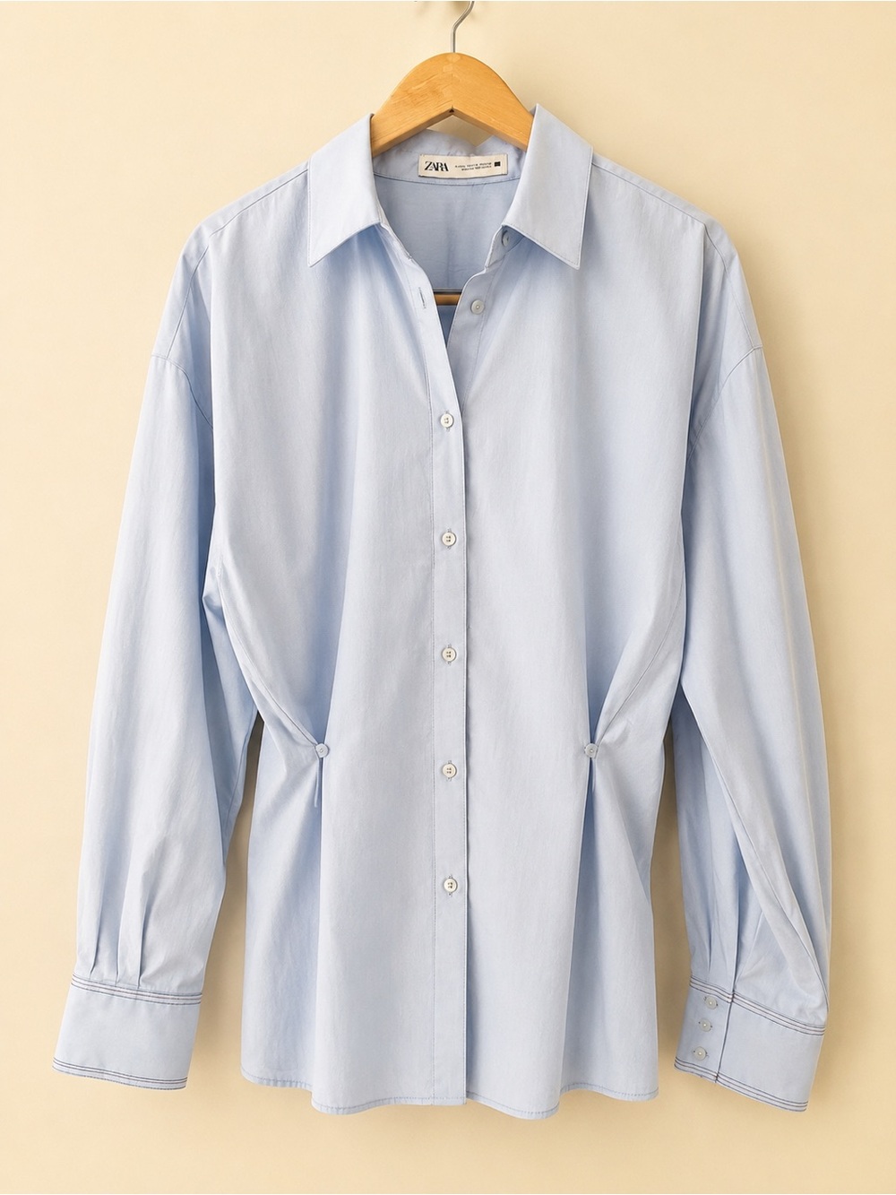 Zara Light Blue Button Front Shirt | Side Cinch Detail | Medium